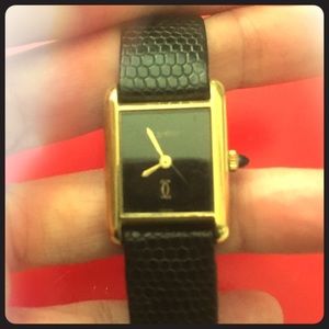 ***SOLD*** 18KT YG EP BLK DIALCARTIER LADIES WA…